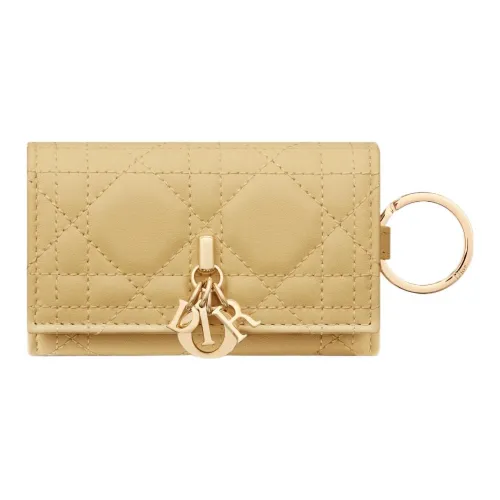 DIOR Lady Dior Lambskin Key Pouch Women's Light Yellow