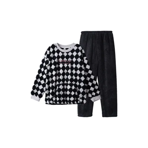 Dorame Черный Белый Клетка Мужской Пижамный Комплект