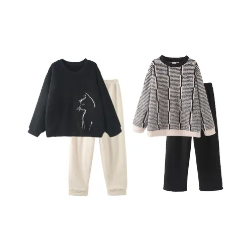 Chun Xi Пижамный комплект Унисекс Черный Белый Кошка Полосы Черный