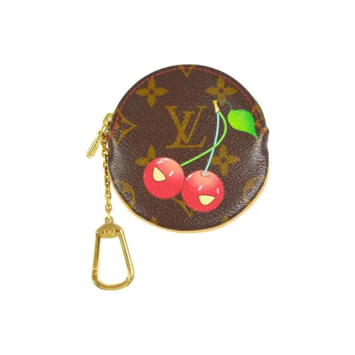 LOUIS VUITTON Takashi Murakami Коллаборация Холст Кошелек Монетница Женские Коричневый