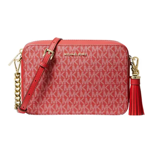 MICHAEL KORS Jet Set Покрытый холст с кожаными вставками сумка Camera сумка через плечо среднего размера женская темно-красный