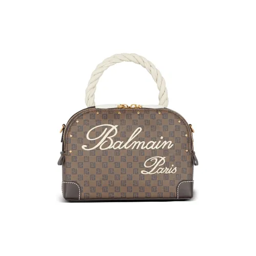 BALMAIN Холст с кожей Одно плечо Через плечо Портативный Косметичка Женские Коричневый