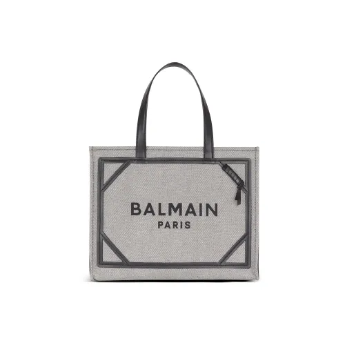 BALMAIN B Army Холст и Кожа Тоут Сумка Сумка для покупок Холст Сумка Сумка на одно плечо Женская Серый и Черный