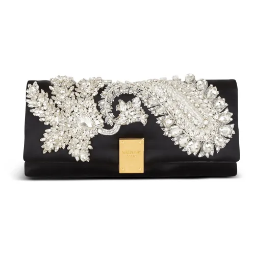 BALMAIN 1945 Вышитый Сатиновый Клатч Стандартный Женский Черный