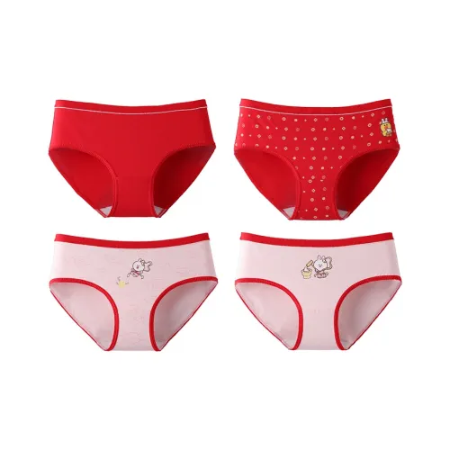 FENTENG 4 пачки = Розовый с узором + Красный + Светло-розовый + Красный Женские трусики-бикини