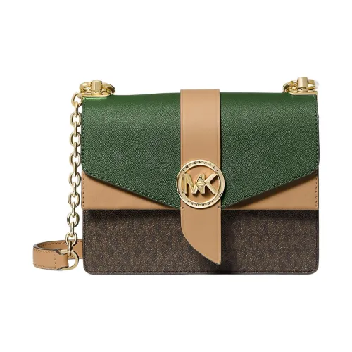 MICHAEL KORS Greenwich Покрытый холст с кожаными вставками Сумка через плечо Маленькая Женская Amazon Зеленый и Многоцветный