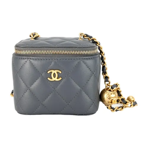CHANEL Lambskin Box Bag Makeup Bag Shoulder Bag Small Women's Dark Gray