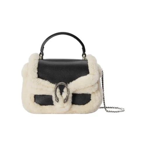 GUCCI Dionysus Shearling Leather и Кожаная Сумка через плечо Сумка Mini Женская Черная