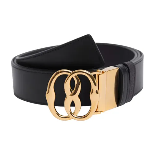 BALLY Double B Letter Adjustable Double-Sided Rotating Pin Buckle Leather Belts Men's Black Width 3,5CM