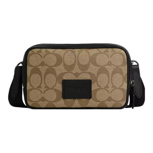 COACH Провайдер холст гладкая телячья кожа сумка Camera сумка через плечо маленькая мужская хаки