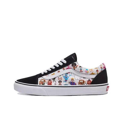 Disney x Vans Customs Аbrasion Resistant Дышащие Низкие Кроссовки для Скейтбординга Унисекс Черный Белый