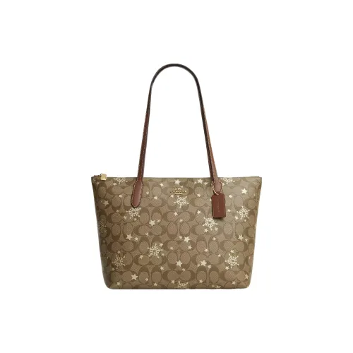 COACH Zip Top Tote Сумка из кожи Сумка для покупок Сумка через плечо Женская Хаки