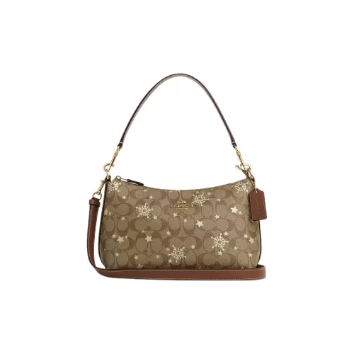 COACH Clara ICONIC Холст с покрытием и гладкая кожа Сумка на плечо Сумка среднего размера Женская Хаки