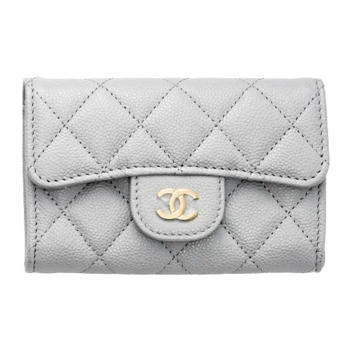 CHANEL С рельефным тиснением зернистая кожа личи телячья кожа кошелек кошелек держатель для карт стандартный женский серый зеленый