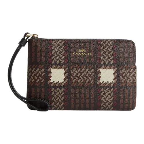 COACH Corner Zip Холст с покрытием и гладкая кожа Кошелек Женские Коричневый