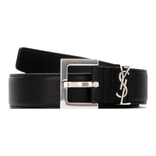 SAINT LAURENT Логотип Emblem Шпилька Кожаные ремни Мужской Черный Ширина 3,8 см