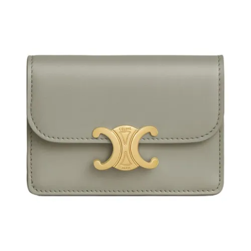 CELINE Triomphe Блестящий Телячья кожа Кошелек Женские Зеленый Глина