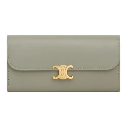 CELINE Triomphe Яркий Телячья кожа Кошелек Большой Женские Зеленый Глина