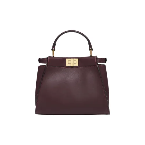 FENDI Peekaboo Сумка через плечо из коровьей кожи мини-сумка для женщин бордовый