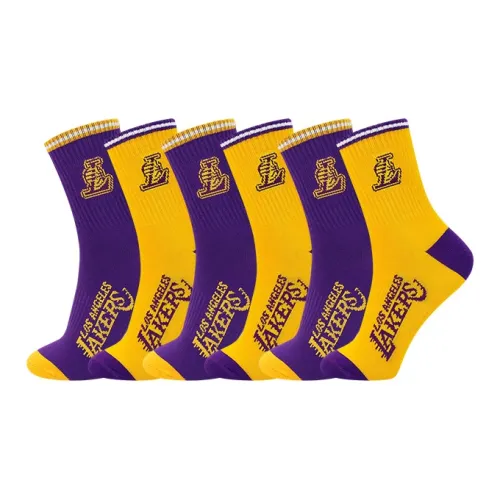 NBA Los Angeles Lakers 6 пар Желтых+Фиолетовых Мужских носков MID до икры