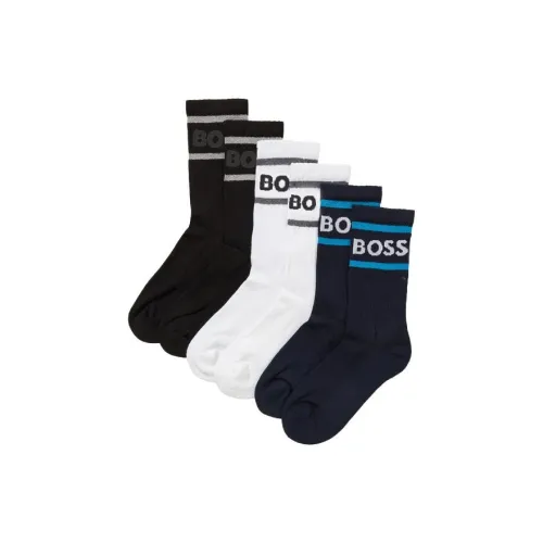 Hugo Boss 3 пачки синих + белых + черных мужских носков MID до икры