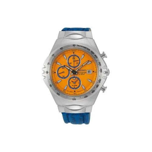 SEIKO Кварцевый механизм кожаный ремешок часы унисекс апельсиновый циферблат модель SNAF83PC