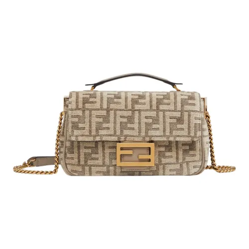 FENDI Baguette Телячья кожа Портативный Сумка через плечо Сумка на плечо Средний Женский Пудра Серый