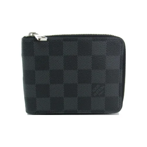 LOUIS VUITTON Zippy Damier Graphite Leather Wallet Unisex Black LOUIS VUITTON Zippy Damier Графитовый кожаный кошелек унисекс черный
