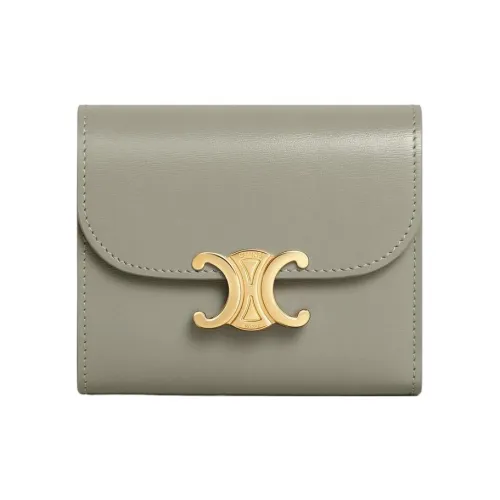 CELINE Triomphe Блестящий Телячья кожа Кошелек Маленький Женские Зеленый Глина