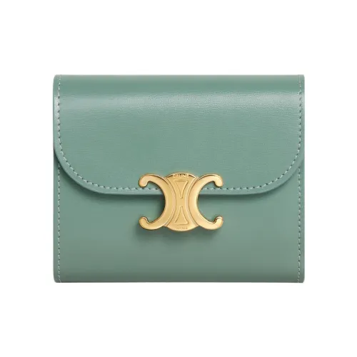 CELINE Triomphe Блестящий Коровья кожа Кошелек Маленький Женский Селадоновый зеленый