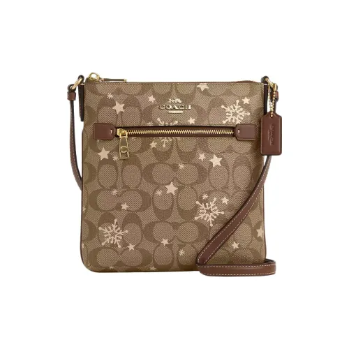 COACH Rowan Холст с покрытием и гладкая кожа Сумка через плечо Мини Женские Хаки Седло Золотой