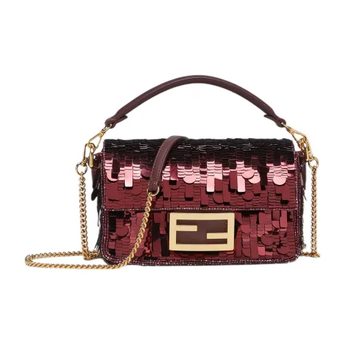 FENDI Baguette Ткань с коровьей кожей Ручная сумка Сумка через плечо Сумка на плечо Мини Женская Бургунди