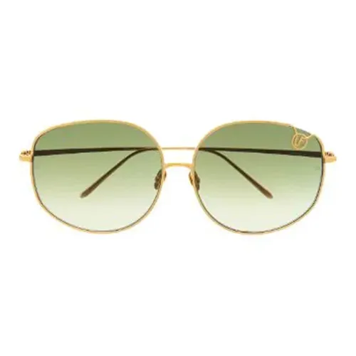 Linda Farrow Титан Aviator Солнцезащитные очки Унисекс Золото