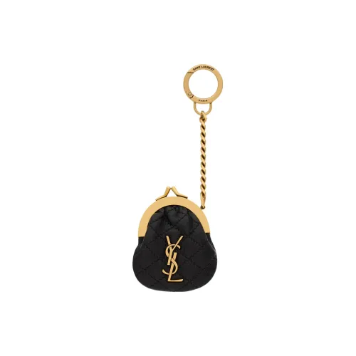 SAINT LAURENT Gaby Sheepskin Key Ring Wallet Coin Purse Mini Women's Black