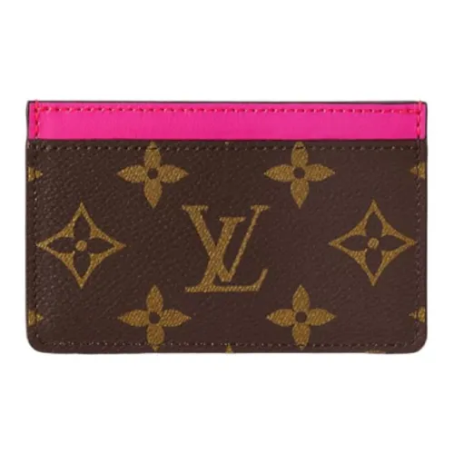LOUIS VUITTON Покрытый холст с коровьей кожей отделка держатель для карт маленький мужской коричневый и розово-красный
