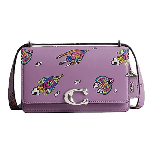 COACH Bandit Коровья кожа Маленькая квадратная сумка через плечо Маленькая женская фиолетовая