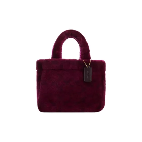 COACH Овчина с кожаными вставками Тоут Сумка Сумка для покупок Сумка через плечо Сумка Маленькая Женская Бургунди