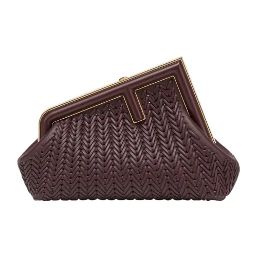 FENDI First Телячья кожа Одно плечо Через плечо Клатч Маленький Женский Бордовый