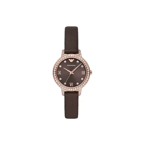 EMPORIO ARMANI Наручные часы Кварцевый механизм Кожаный ремешок 32 мм Кофейный циферблат Часы для женщин AR11555