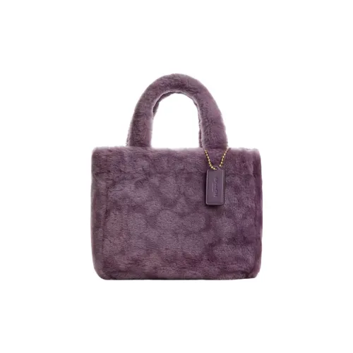 COACH Shearling Smooth Leather Tote Bag Shopping Bag Shoulder Bag Handbag Small Women's Purple