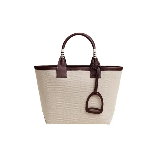 HERMES Холст Swift Телячья кожа Тоут Сумка Сумка для покупок Сумка Женская Светлый бежевый Седло Красный