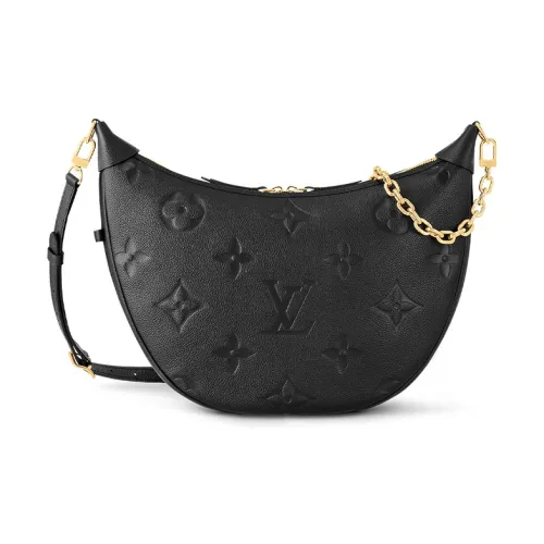 LOUIS VUITTON Loop Тисненая крупнозернистая текстура коровьей кожи Полумесяц Сумка Сумка через плечо Сумка через плечо Женская Черная