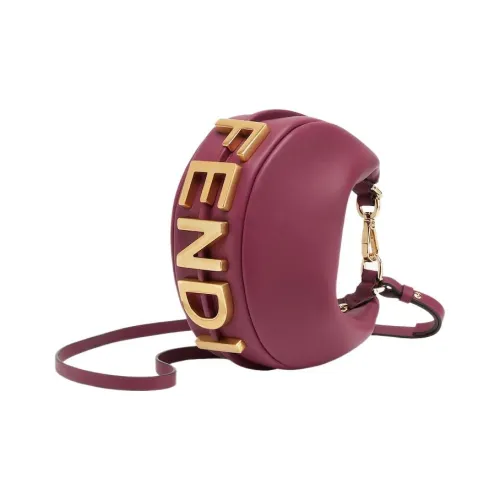FENDI fendigraphy Телячья кожа с мягкой кожей Сумка-полумесяц на запястье Мини Женская Бургунди