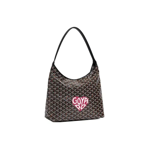 GOYARD Bohème Hobo Холст с кожей Сумка на плечо Женская Черный Персиково-красный Большой Сердце Edition