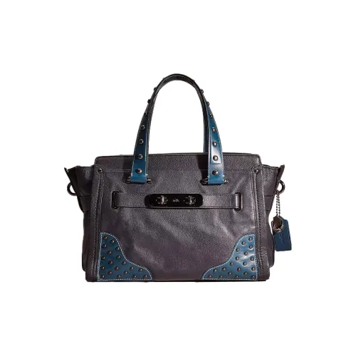 COACH Swagger Мягкий GRAIN LEATHER Тоут Сумка Сумка для покупок Сумка Большая Женская Морской Синий