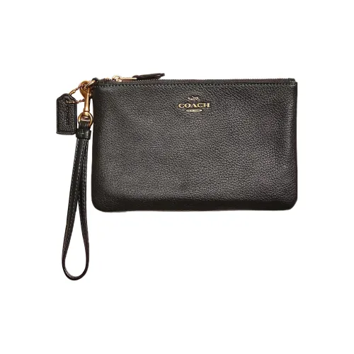 COACH Wristlet Кожа Клатч Запястье Сумка Маленький Женский Черный