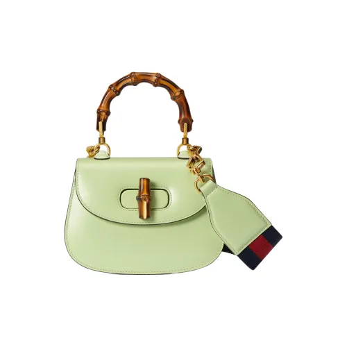 GUCCI Bamboo 1947 Полосатая кожа бамбуковая сумка одно плечо мини женская фисташково-зеленый