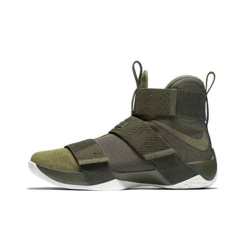 Nike Zoom Soldier 10 Амортизация Износостойкие Высокие Баскетбольные Кроссовки Мужские Оливково-Зеленые