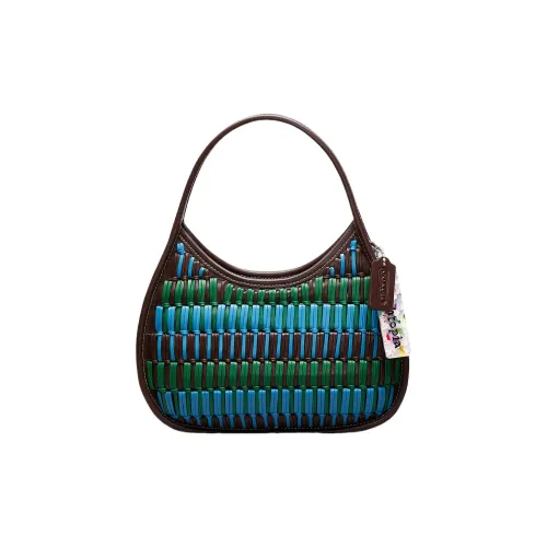 COACH Ergo Кожа Плечо Сумка Сумка Сумка через плечо Средняя Женская Черная и Бирюзовая