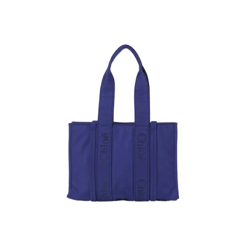 Chloe Woody Переработанный Нейлон Тоут Сумка Сумка для покупок Сумка через плечо Сумка среднего размера Женская Темный Индиго